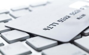 Close up of credit card on a pc keyboard_