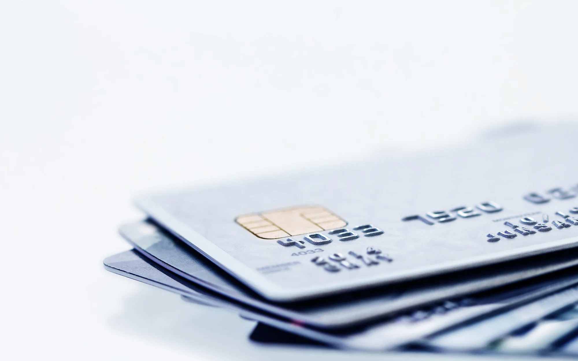 Close up the stacking of credit cards with extremely shallow DOF